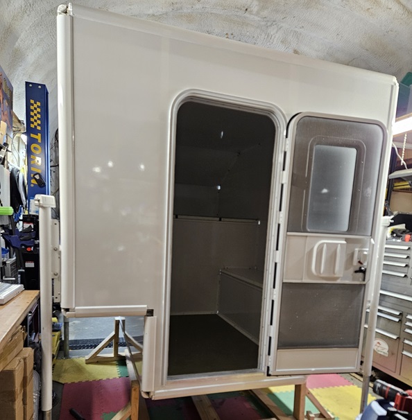 camper rear view of door open